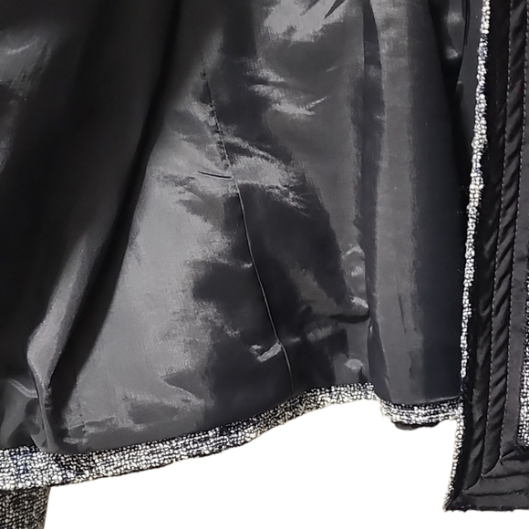 MICHAEL KORS Boucle Tweed Blazer 10 M Crop Jacket Grosgrain Ribbon Black Blue - Picture 13 of 16